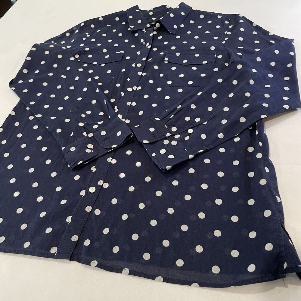 TALBOTS Women’s Polka Dot Navy Blouse Size M